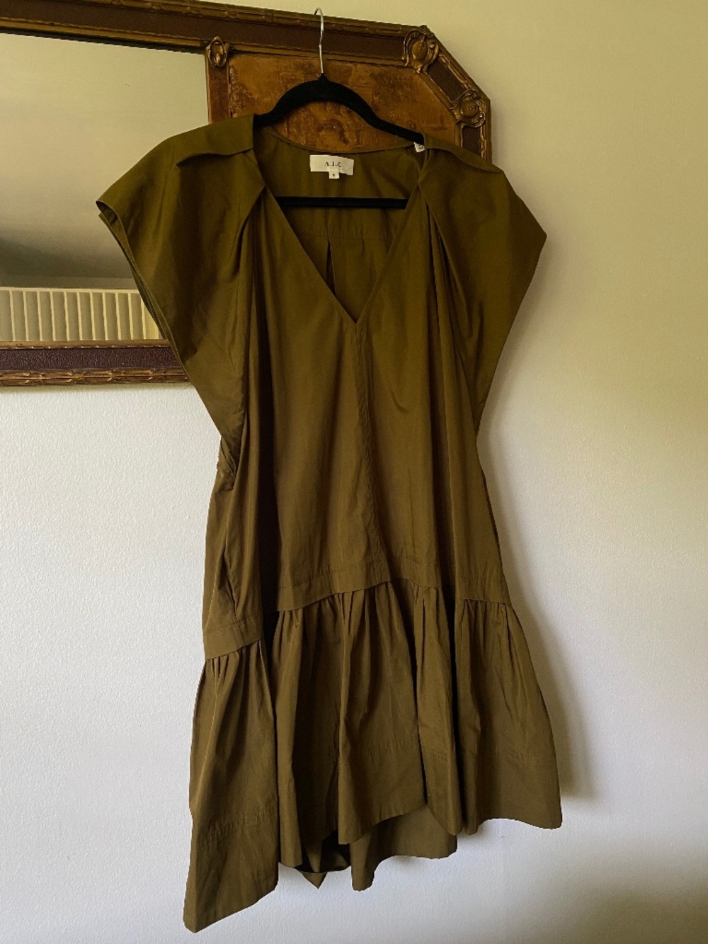 A.L.C. Ember Mini Dress Khaki Green 100% Cotton Minimalist Medium